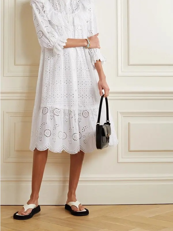 $495 Loveshackfancy Elspeth White Lace Crochet Scalloped Broderie Shirt Dress Xs